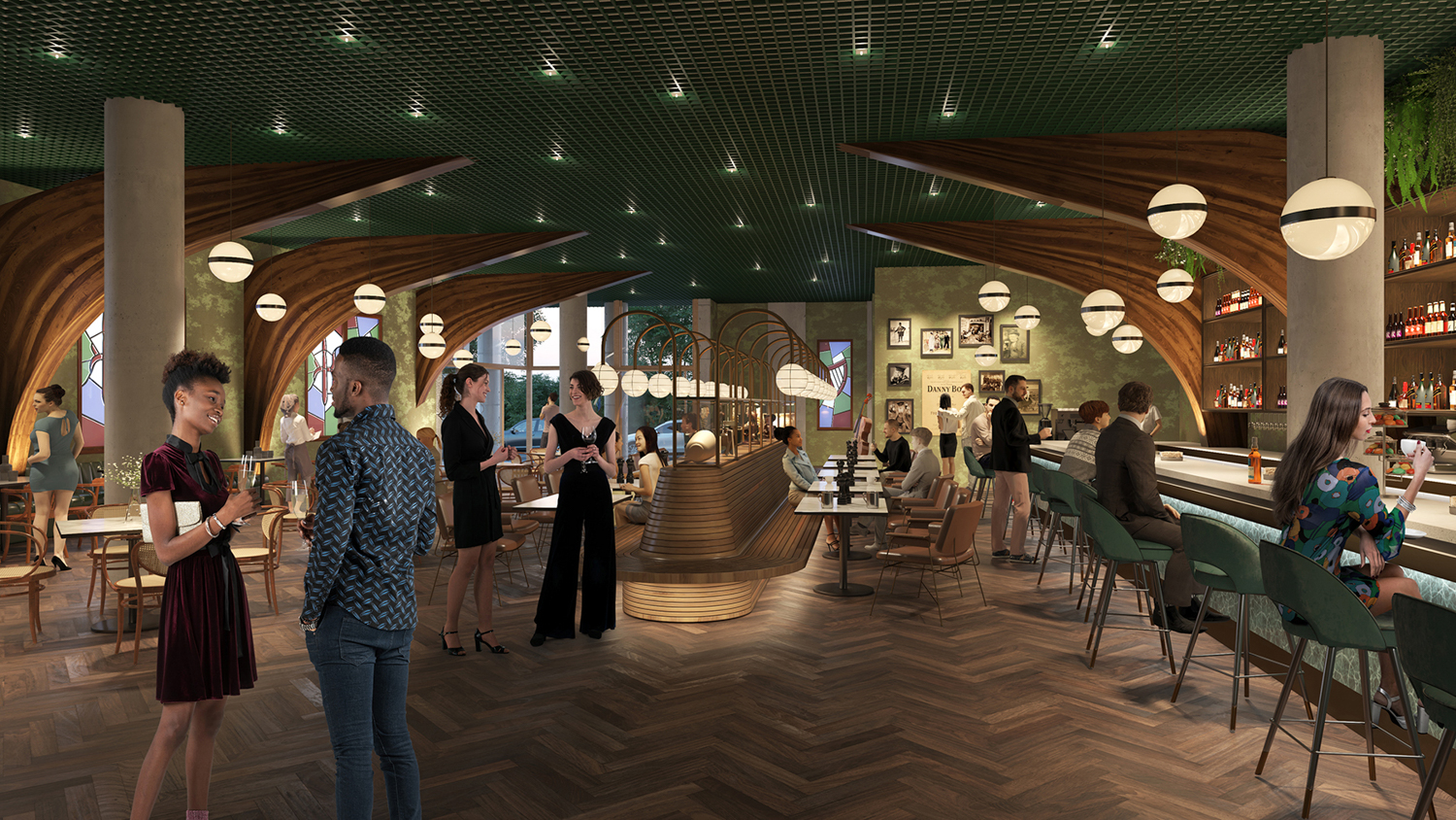 United Irish Cultural Center Emerald restaurant concept, design by Studio BANAA