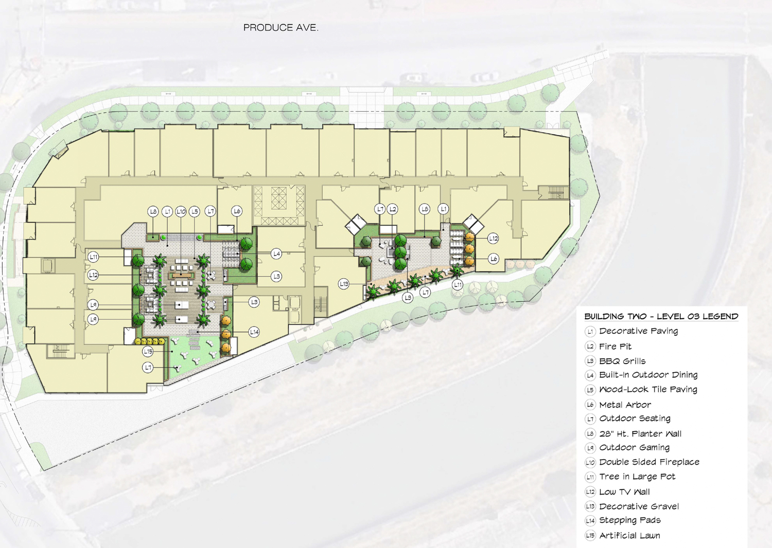 100 Produce Avenue amenity decks, rendering by TCA Architects