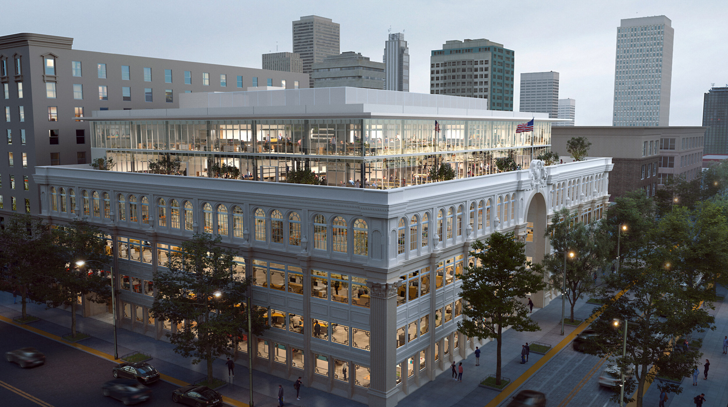 1130 K Street aerial view, rendering by Vrilakas Groen Architects