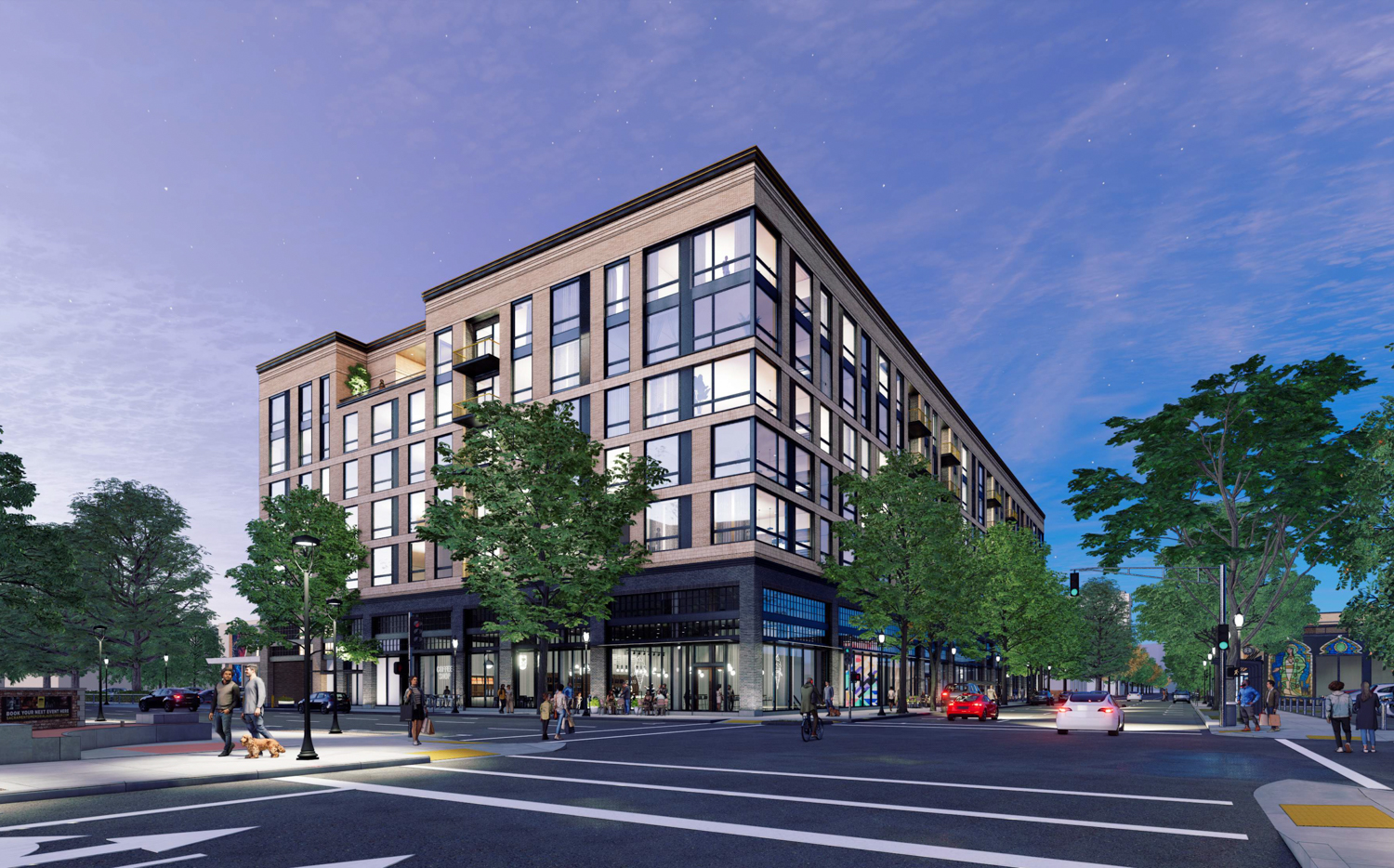 16th and J Street evening view, rendering by C2K Architecture