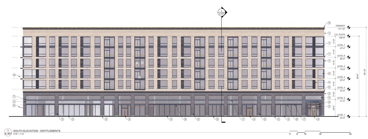 16th and J Street facade elevation, rendering by C2K Architecture