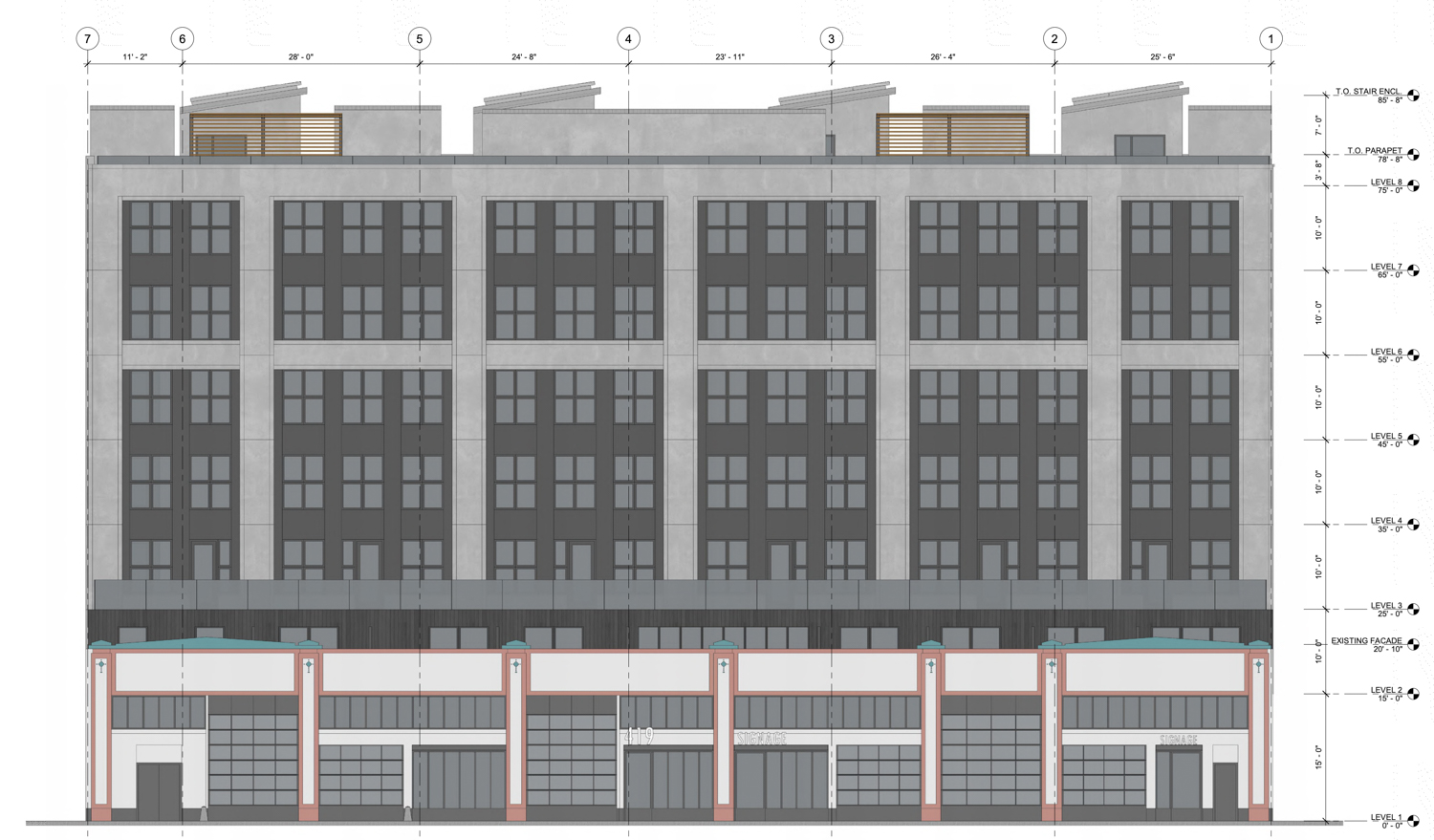 419 4th Street facade elevation, illustration by Lowney Architecture