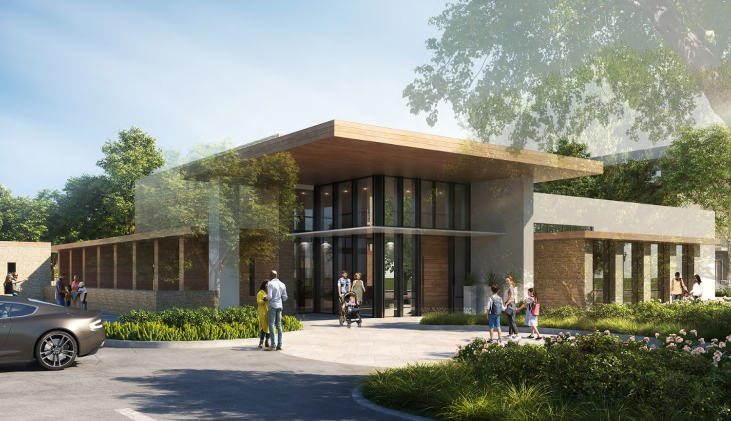 555 West Middlefield Road Block A amenity building, rendering by BDE Architecture