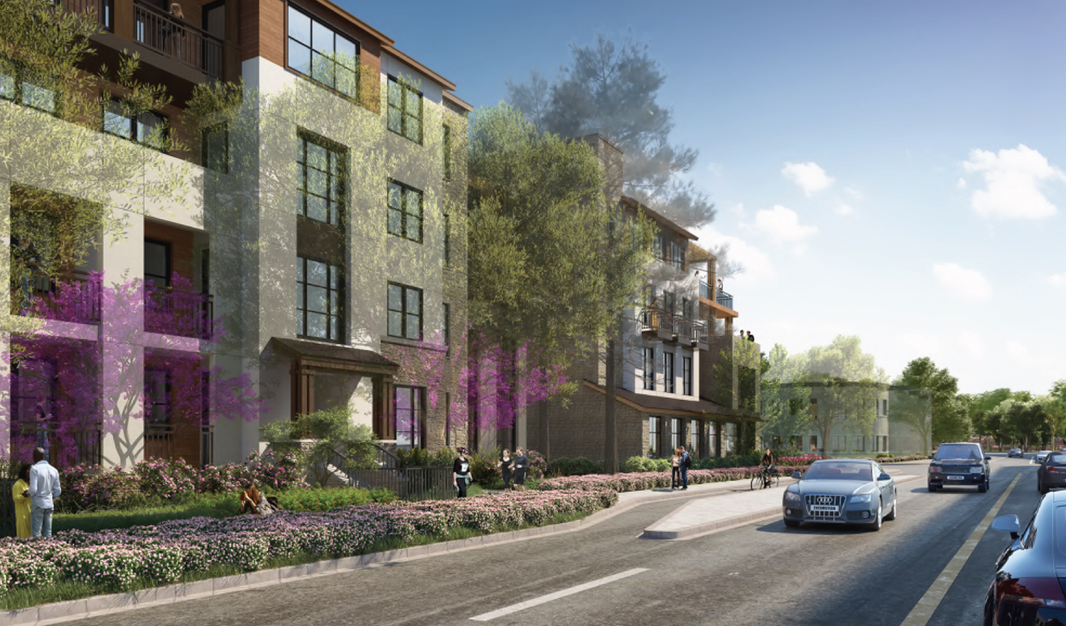 555 West Middlefield Road Block B view down Moffett Boulevard, rendering by BDE Architecture