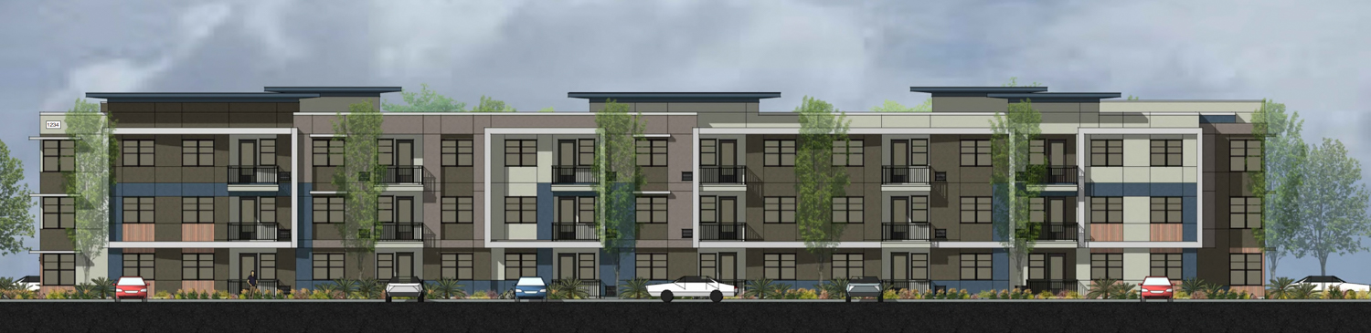 Clover Workforce Apartments facade elevation, rendering by BSB Design