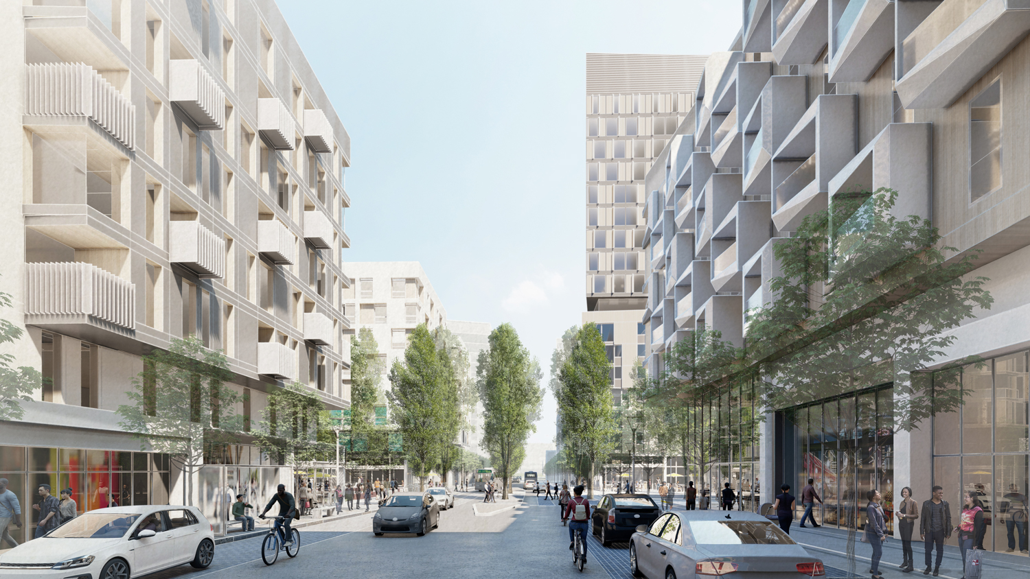 Freedom West streetscape, rendering by DLR Group