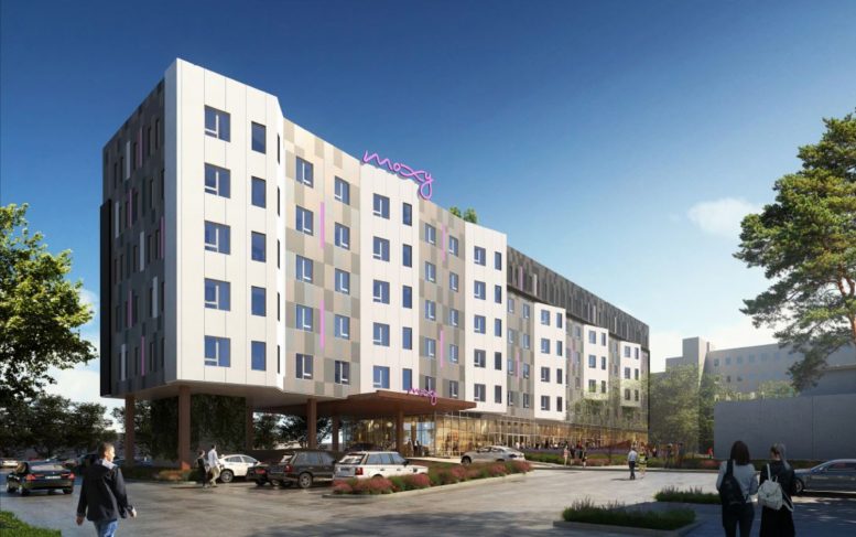 Moxy Hotel at 401 East Millbrae Avenue, rendering by BDE Architecture