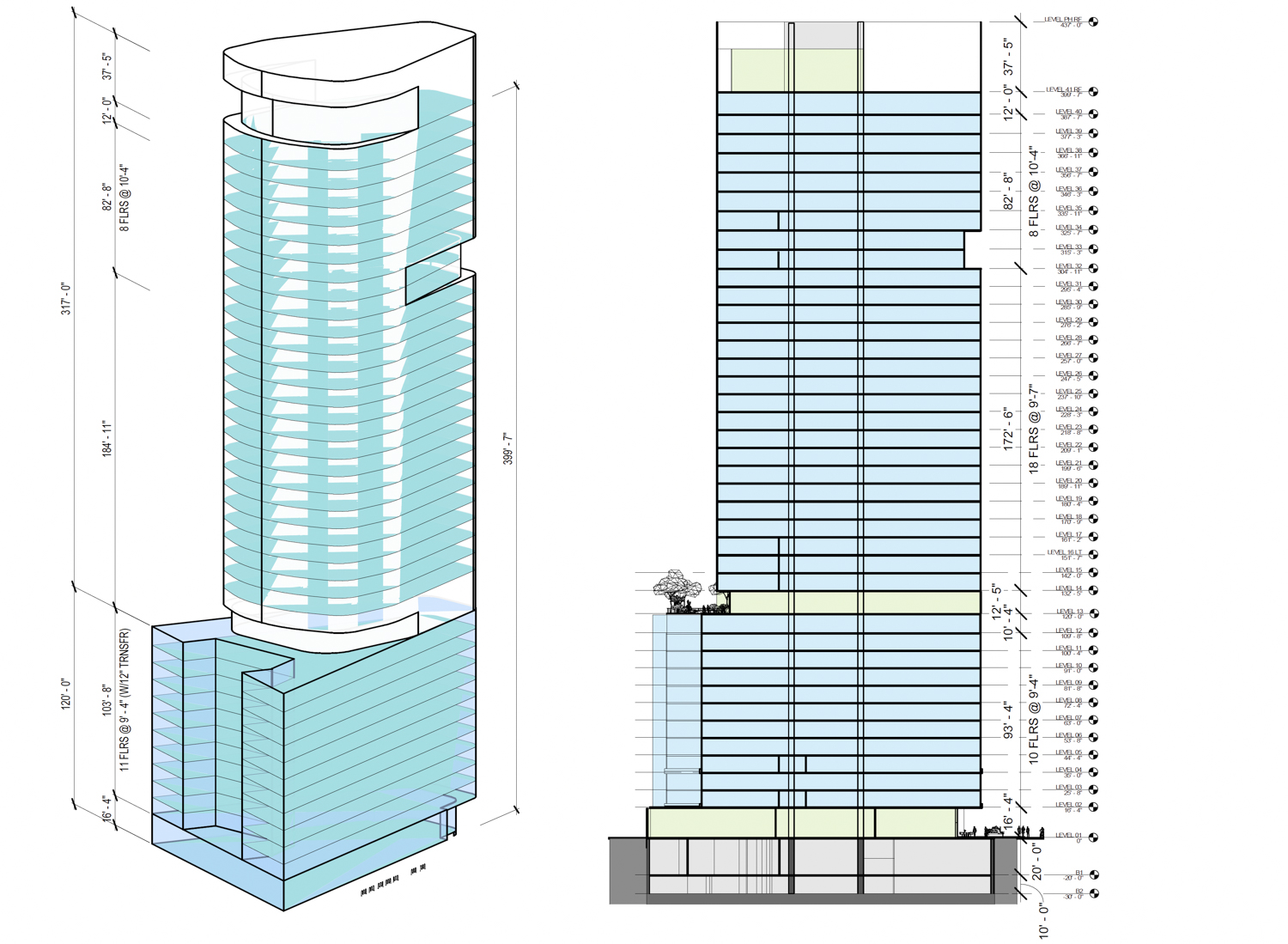 One Oak tower section, rendering by Solomon Cordwell Buenz