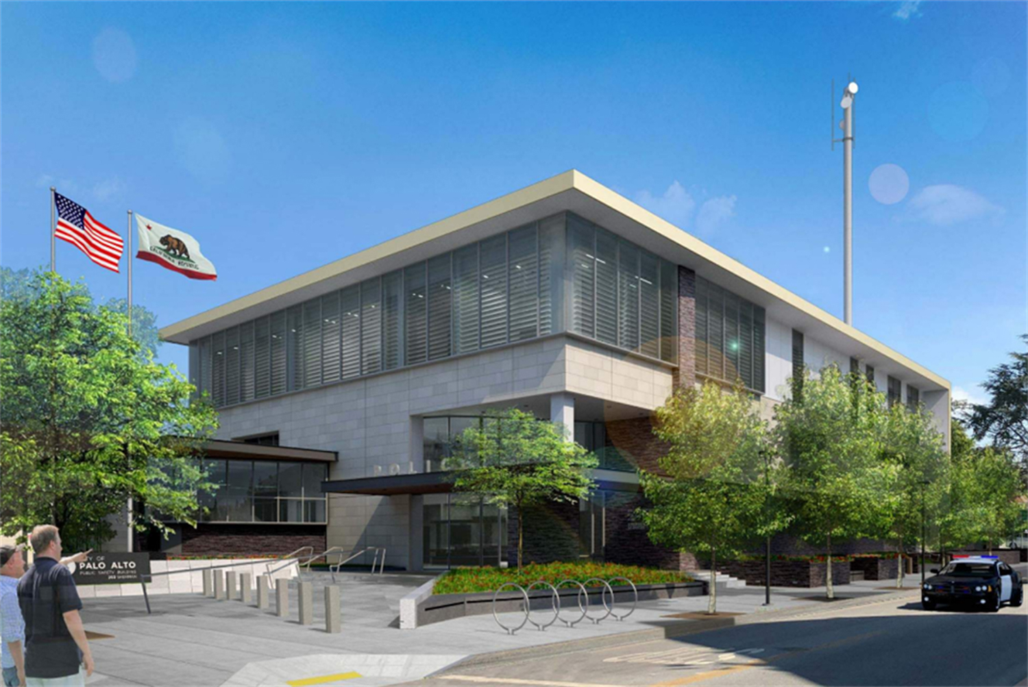 Palo Alto Public Safety Building establishing view, rendering by Ross Drulis Cusenbery Architecture courtesy the City of Palo Alto