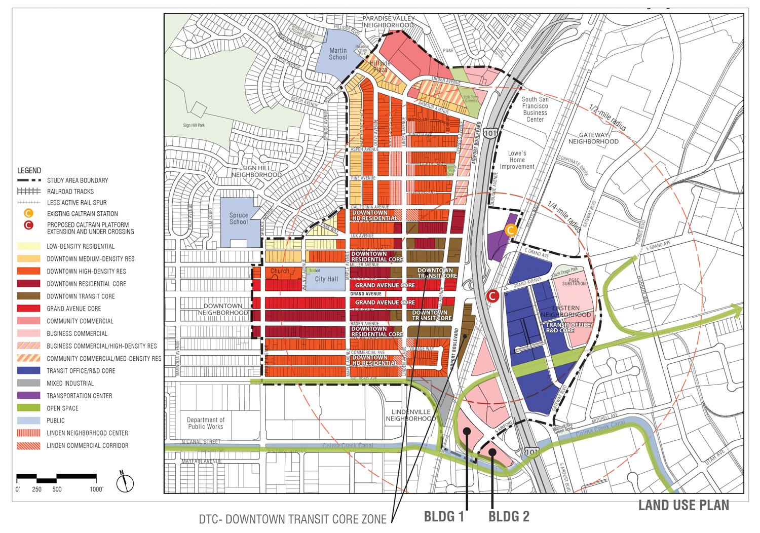 South San Francisco land use map around 100 Produce Avenue and 124 Airport Boulevard, image via TCA Architects
