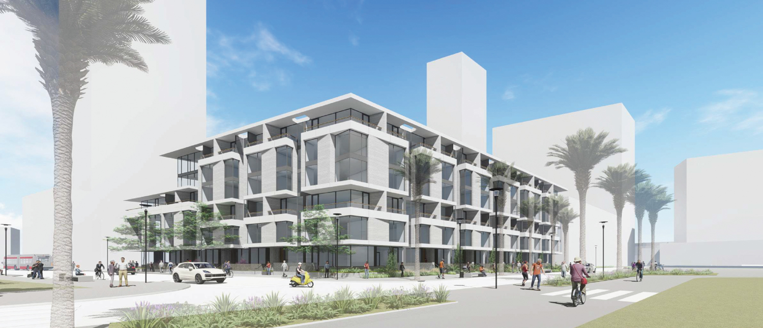 Treasure Island Parcel C2.3 view from along the Avenue of the Palms, rendering by Kennerly Architecture and Planning