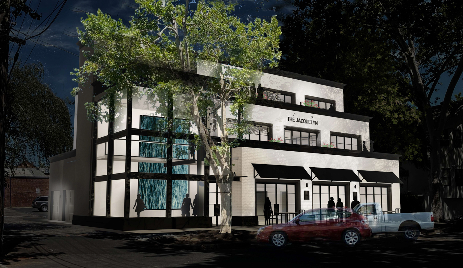 1114 22nd Street nighttime view, rendering by Williams + Paddon Architects