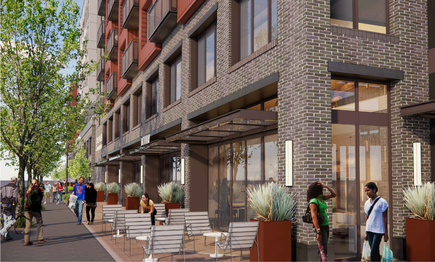 1477 Huntington Avenue view of street activity along Huntington, rendering by KTGY Architecture + Planning