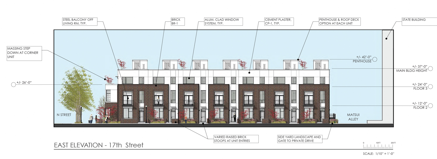 1619 N Street townhouse elevations, rendering by Vrilakas Groen Architects