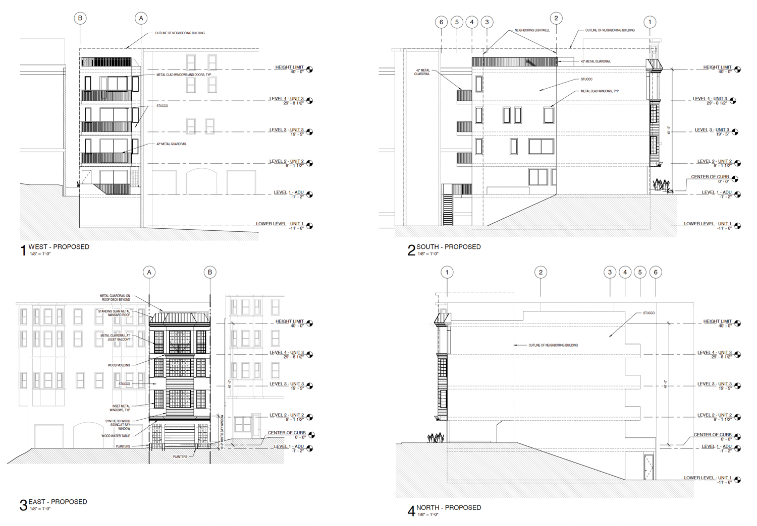 1645 Jones Street cross sections of each of the four sides, elevation by EAG Studio