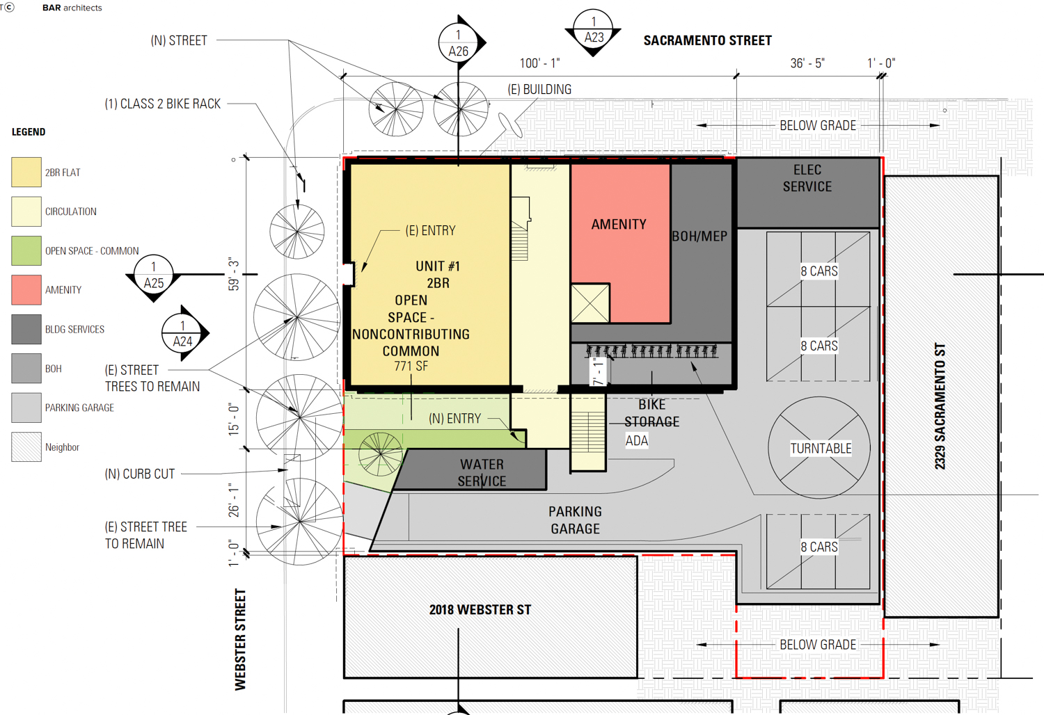 2040 Webster Street base-level floor plan, illustration by BAR Architects