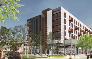 2011 Wood Street seen from across the park, rendering by David Baker Architects