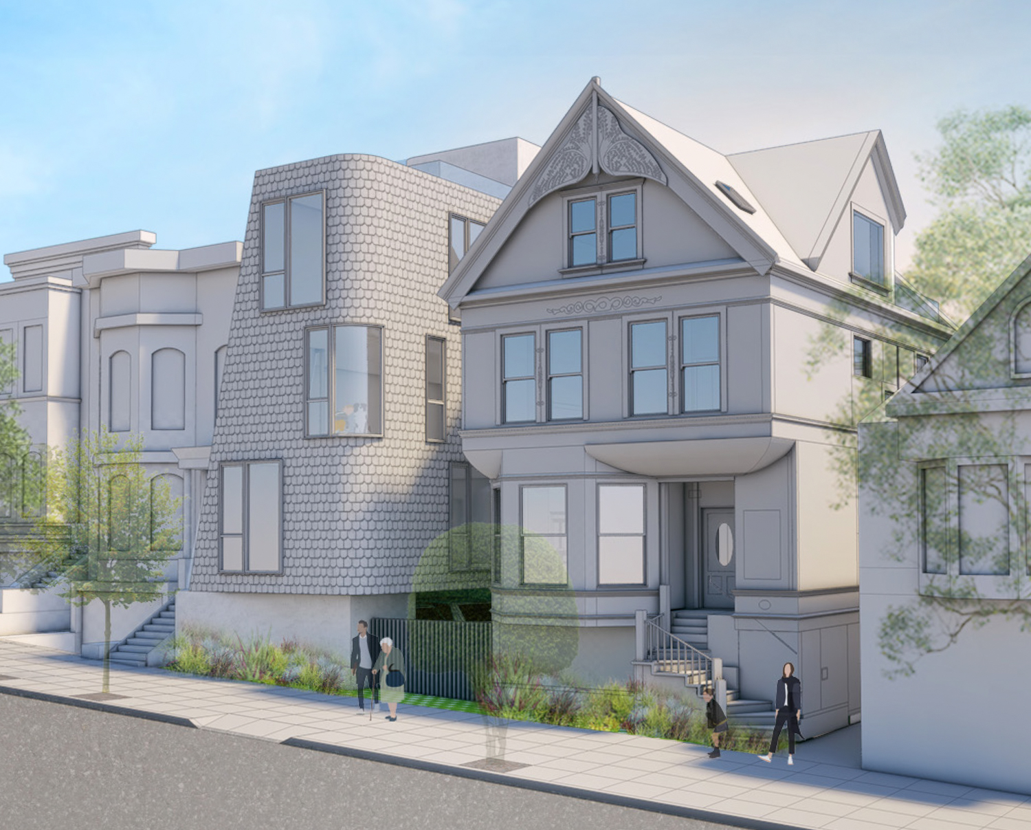2471 and 2477 Washington Street looking southeast, rendering by Jensen Architects