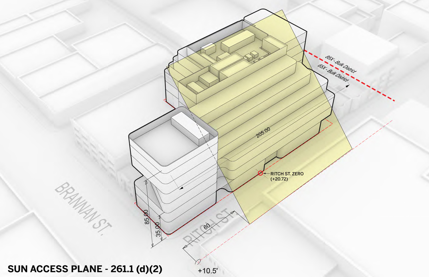288 Ritch Street sun access plane, rendering by SOM