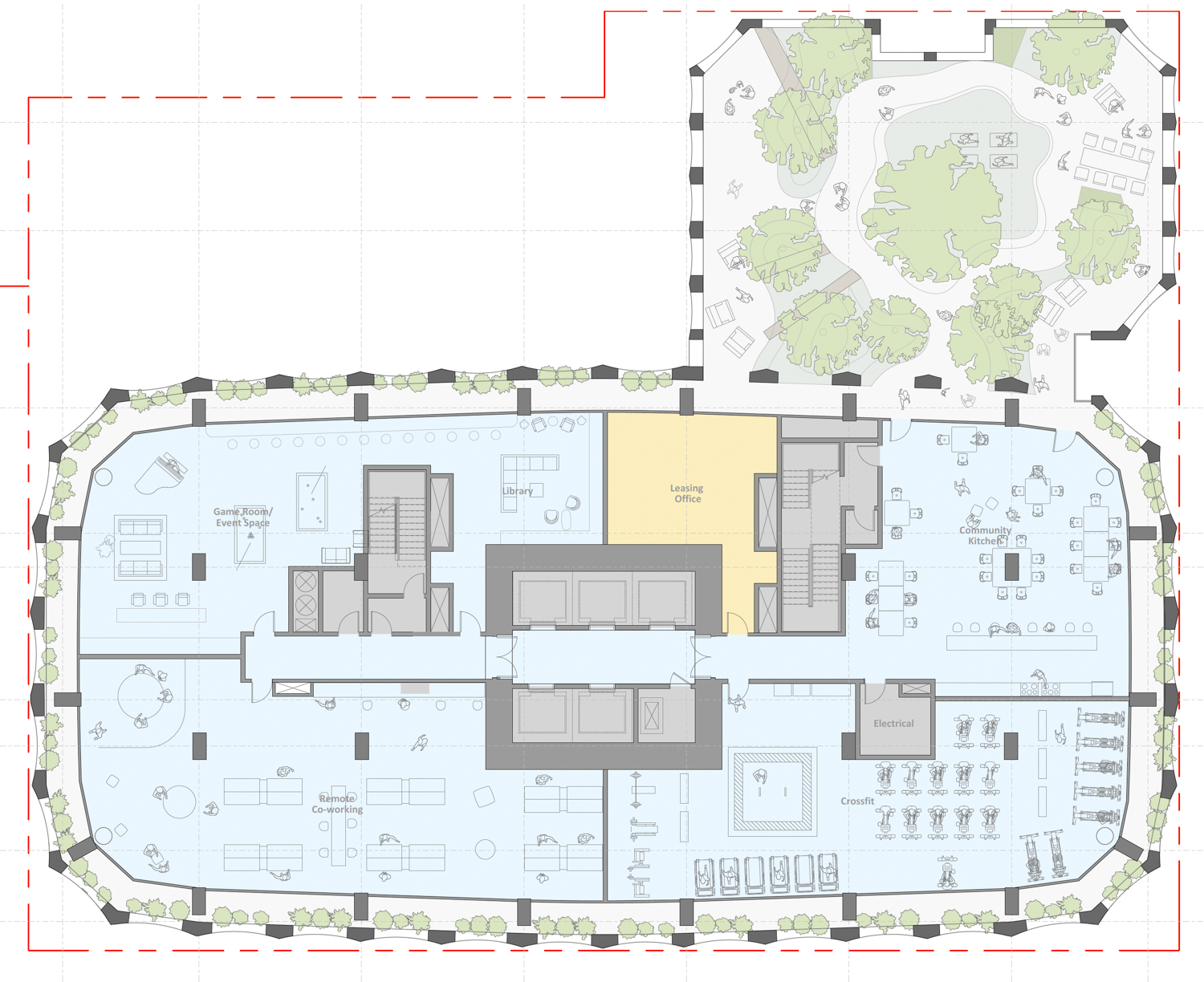 395 3rd Street 11th level floor plan, rendering by Henning Larsen