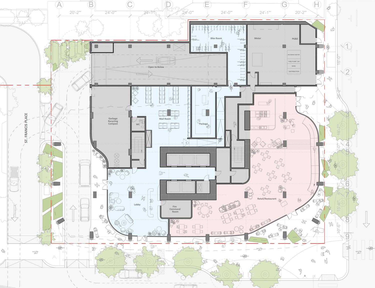 395 3rd Street first-level floor plan, rendering by Henning Larsen