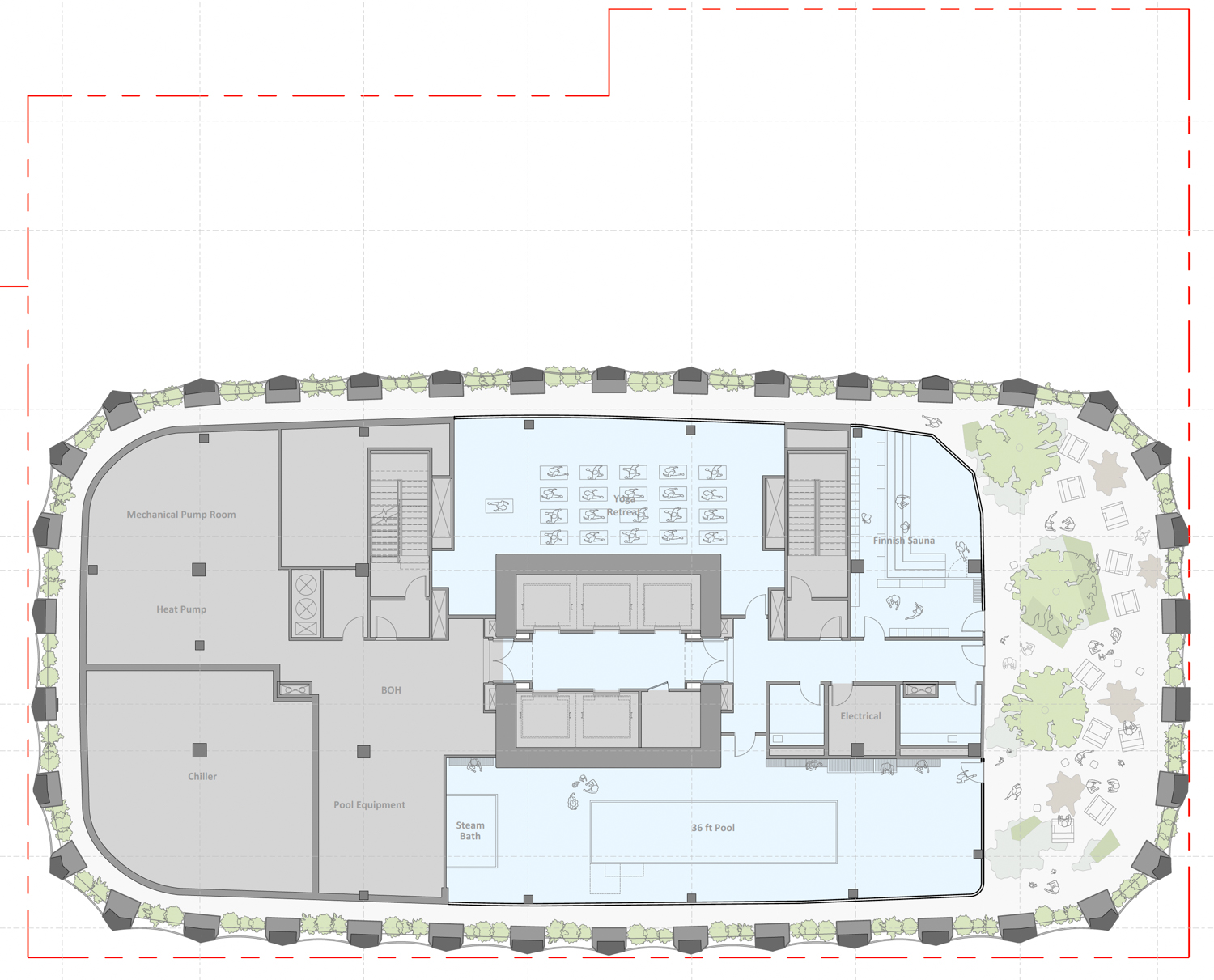 395 3rd Street rooftop floor plan, rendering by Henning Larsen