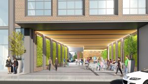 424 Brannan Street covered plaza initial plan circa 2019, rendering by Heller Manus Architects