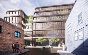 55 Zoe Street seen from down Freelon Street, rendering by SOM