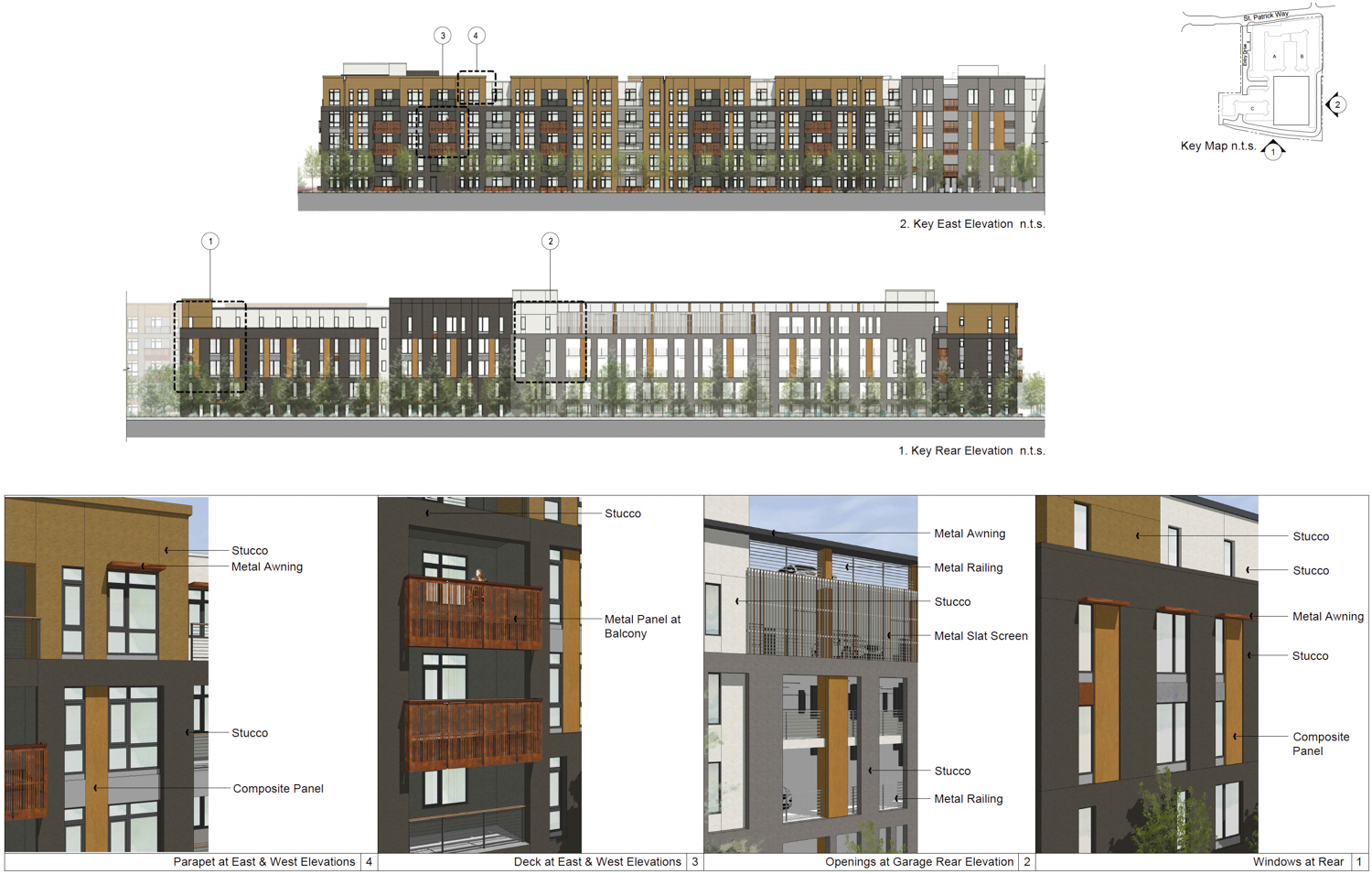 6700 Golden Gate Drive schematic design detailing the building facade materials, rendering by KTGY Architects