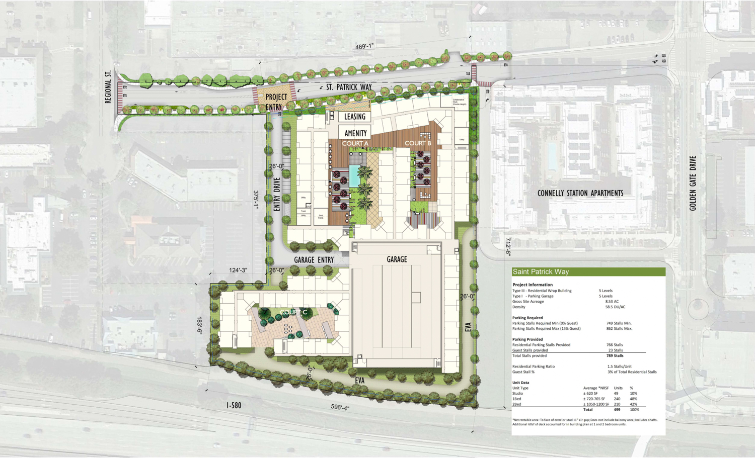 6700 Golden Gate Drive site map with landscaping, illustration by KTGY Architects