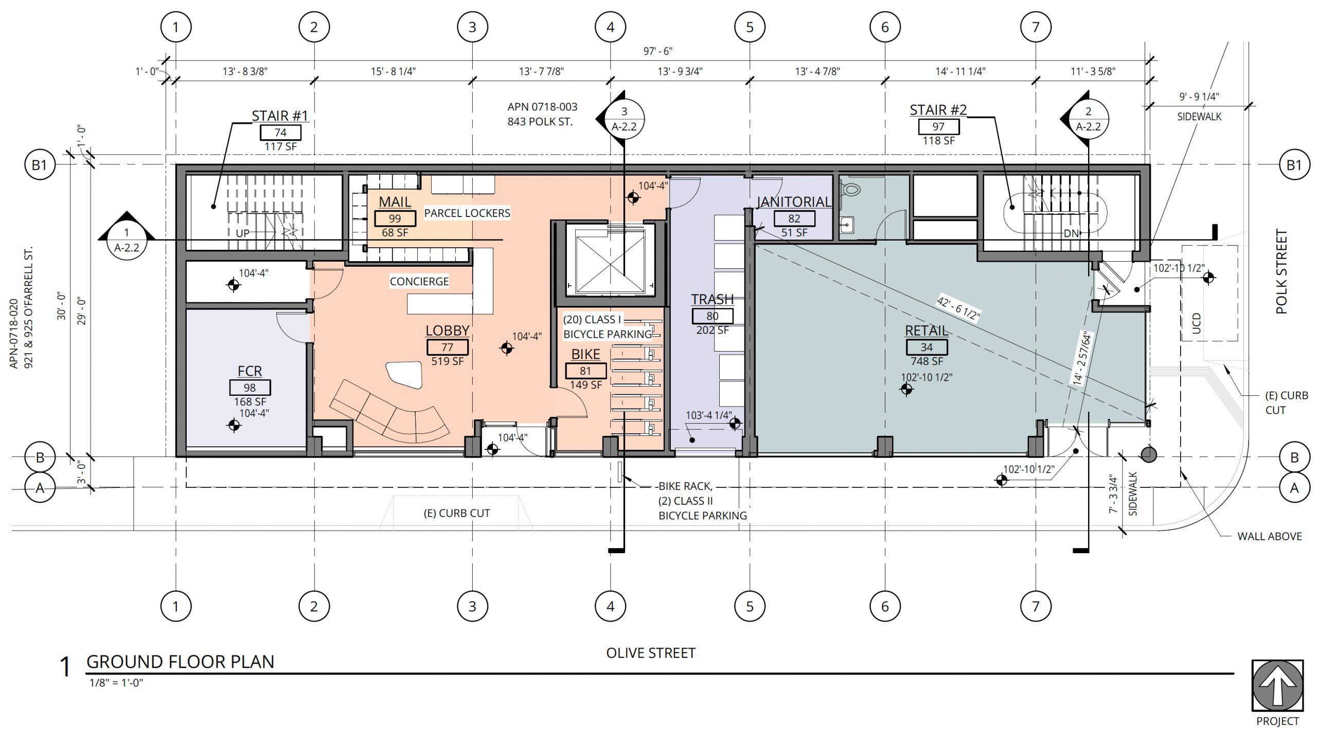 841 Polk Street ground-level floor plan, rendering by Ankrom Moisan Architects