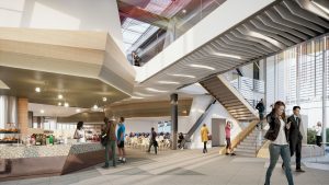 Gateway of Pacific amenity center interior, rendering by Studios