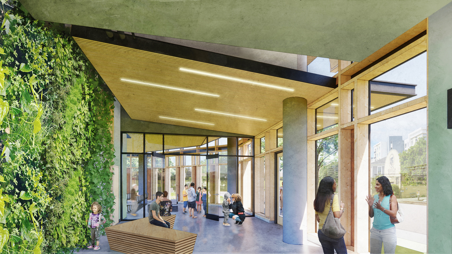 McEvoy-Dupont Affordable Housing north lobby, rendering courtesy SERA Architects