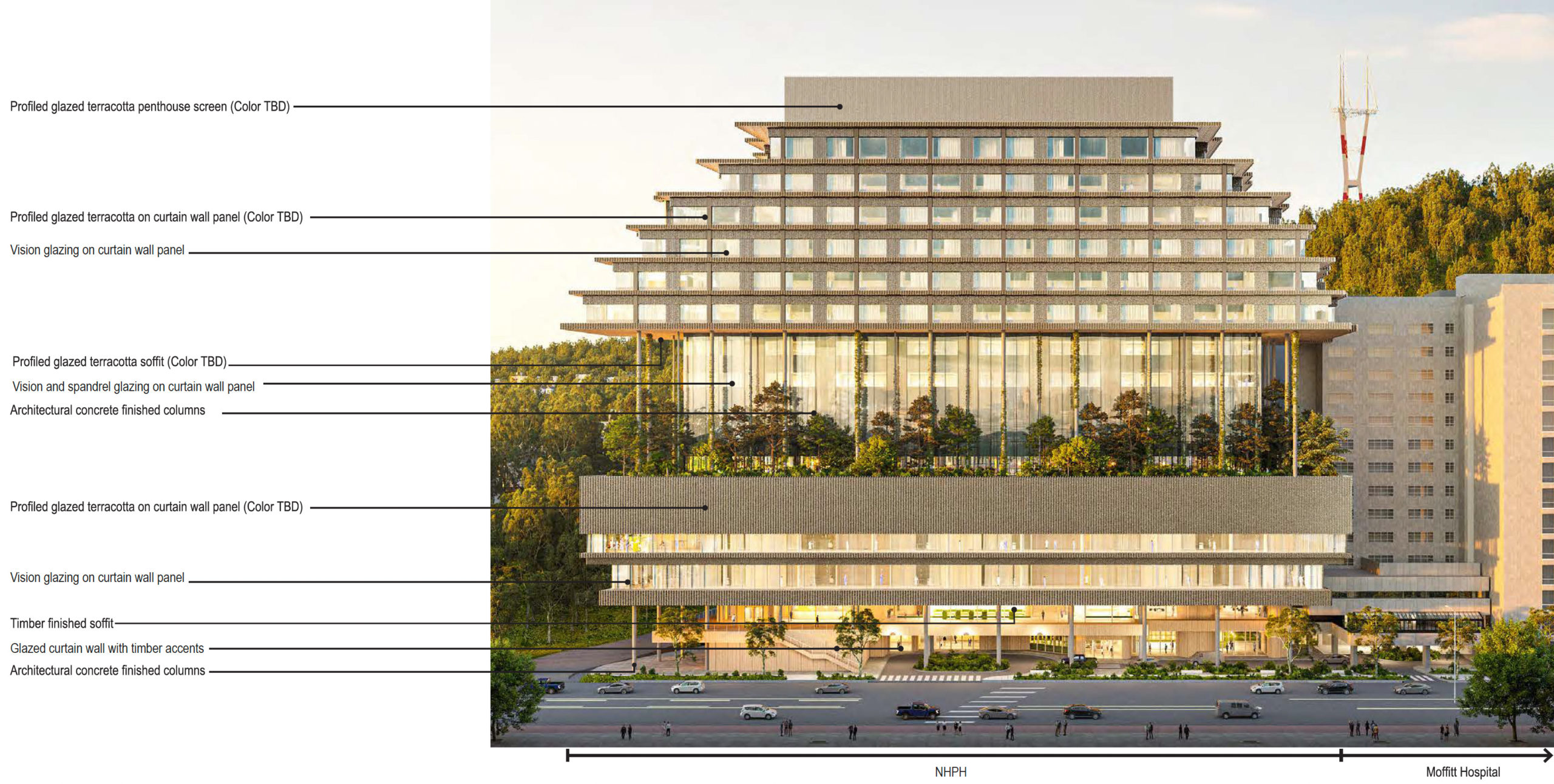 New Parnassus Hospital facade material breakdown, image courtesy UCSF
