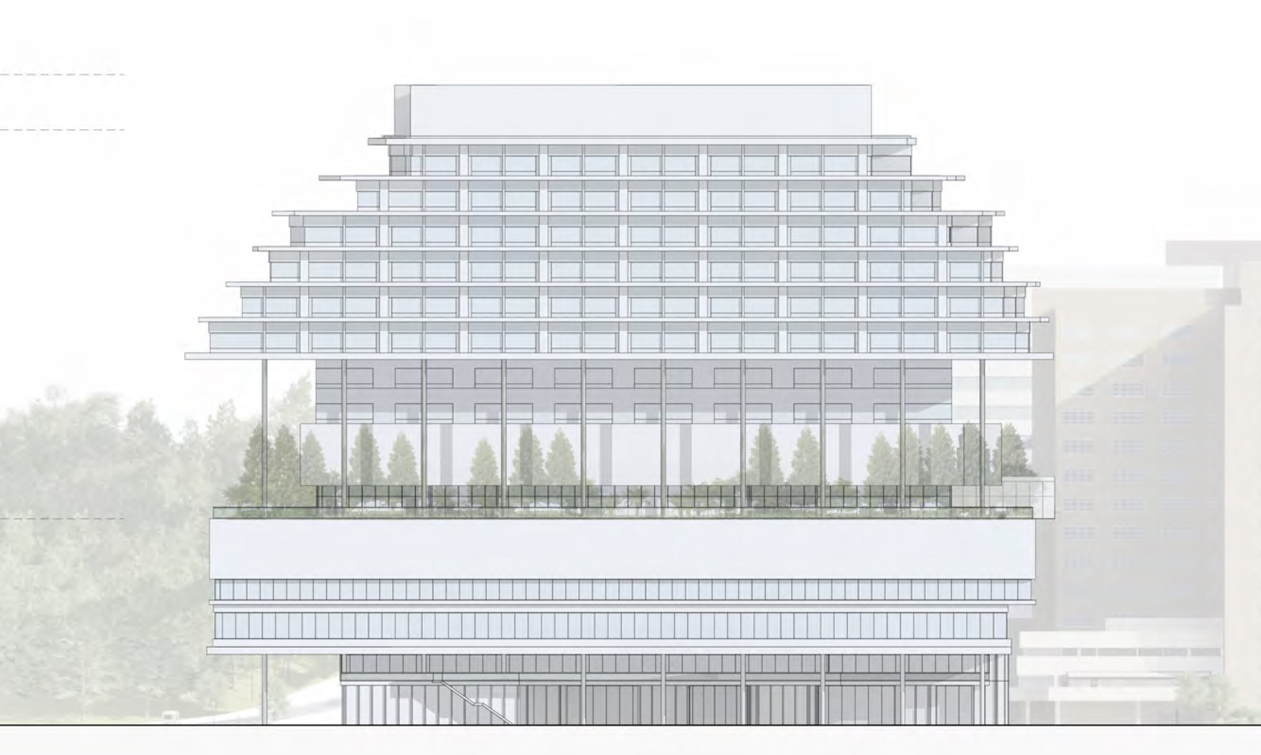 New Parnassus Hospital facade vertical elevation from Parnassus Avenue, image courtesy UCSF