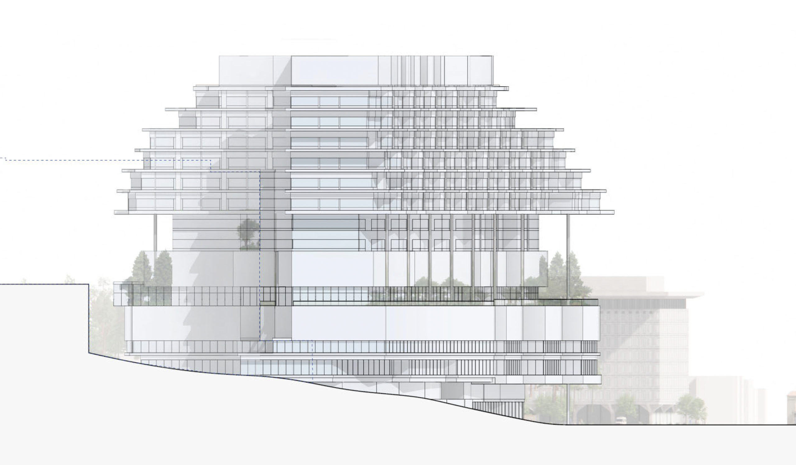 New Parnassus Hospital facade vertical elevation, illustration courtesy UCSF