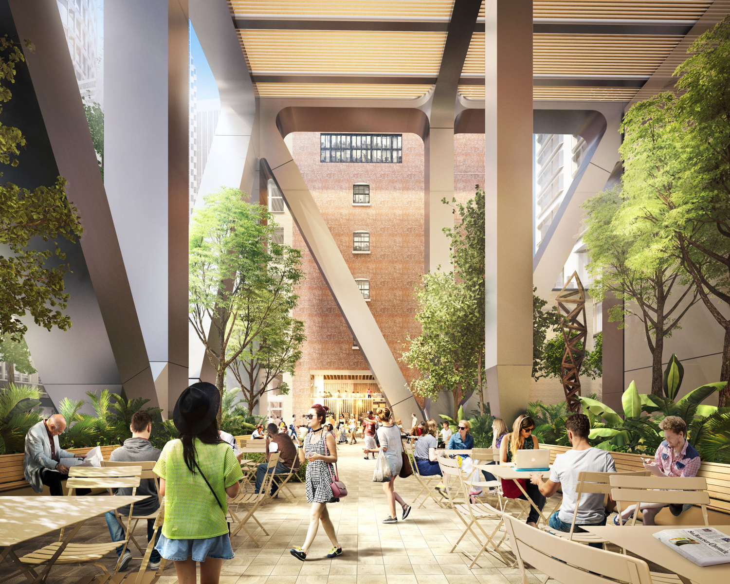 Oceanwide Center base plaza, rendering of design by Foster and Partners