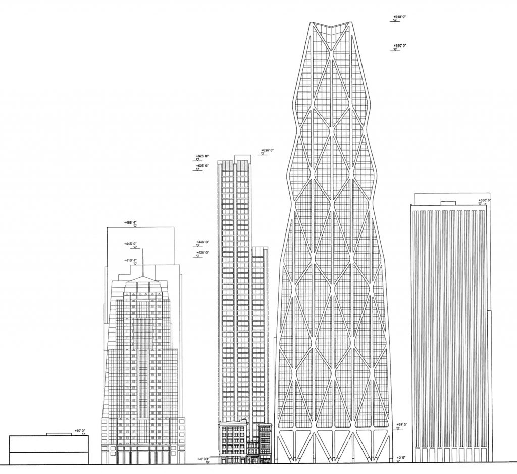 Oceanwide Center elevation, illustration by Foster and Partners