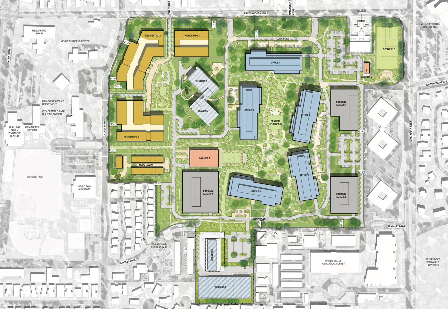 Parkline site map, the SRI International Campus redevelopment, illustration by STUDIOS Architecture