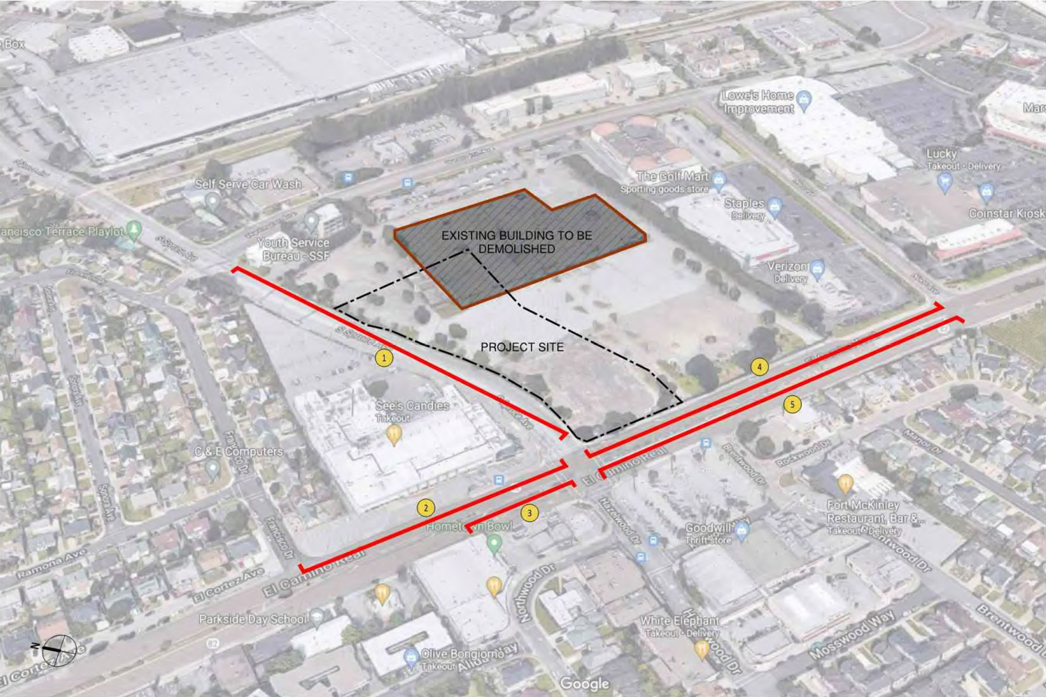 Proposed site for Safeway at 180 El Camino Real, map by Lowney Architecture