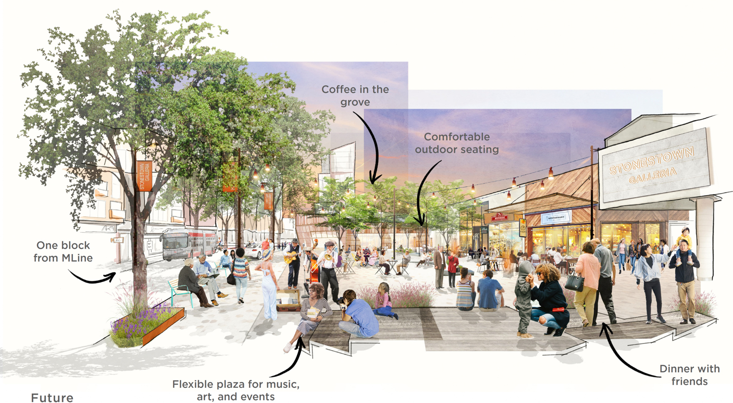 Stonestown Development public plaza, illustration courtesy Brookfield