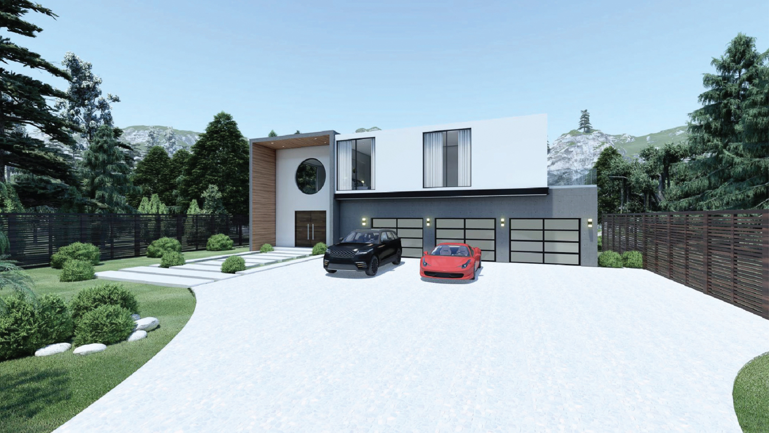 13193 Skyline Boulevard view from the driveway, rendering by Ben Tarcher Architects