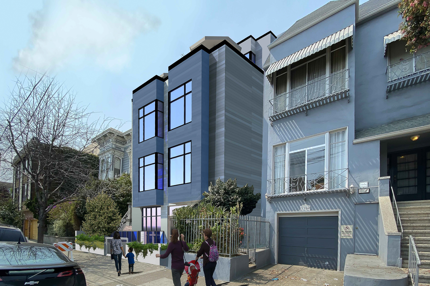 1358 South Van Ness Avenue sidewalk view, rendering by Nazeri + Associates, corrected by SFYIMBY