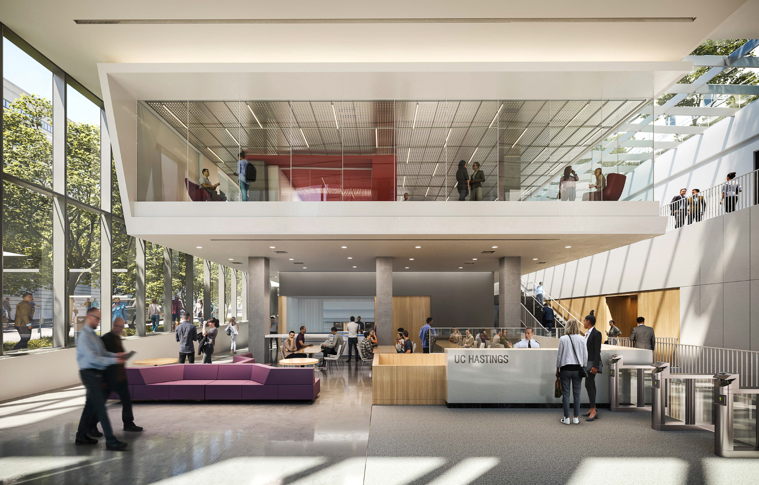 198 McAllister Street Academic Village lobby, rendering courtesy UC Hastings Law, architecture by Perkins&Will