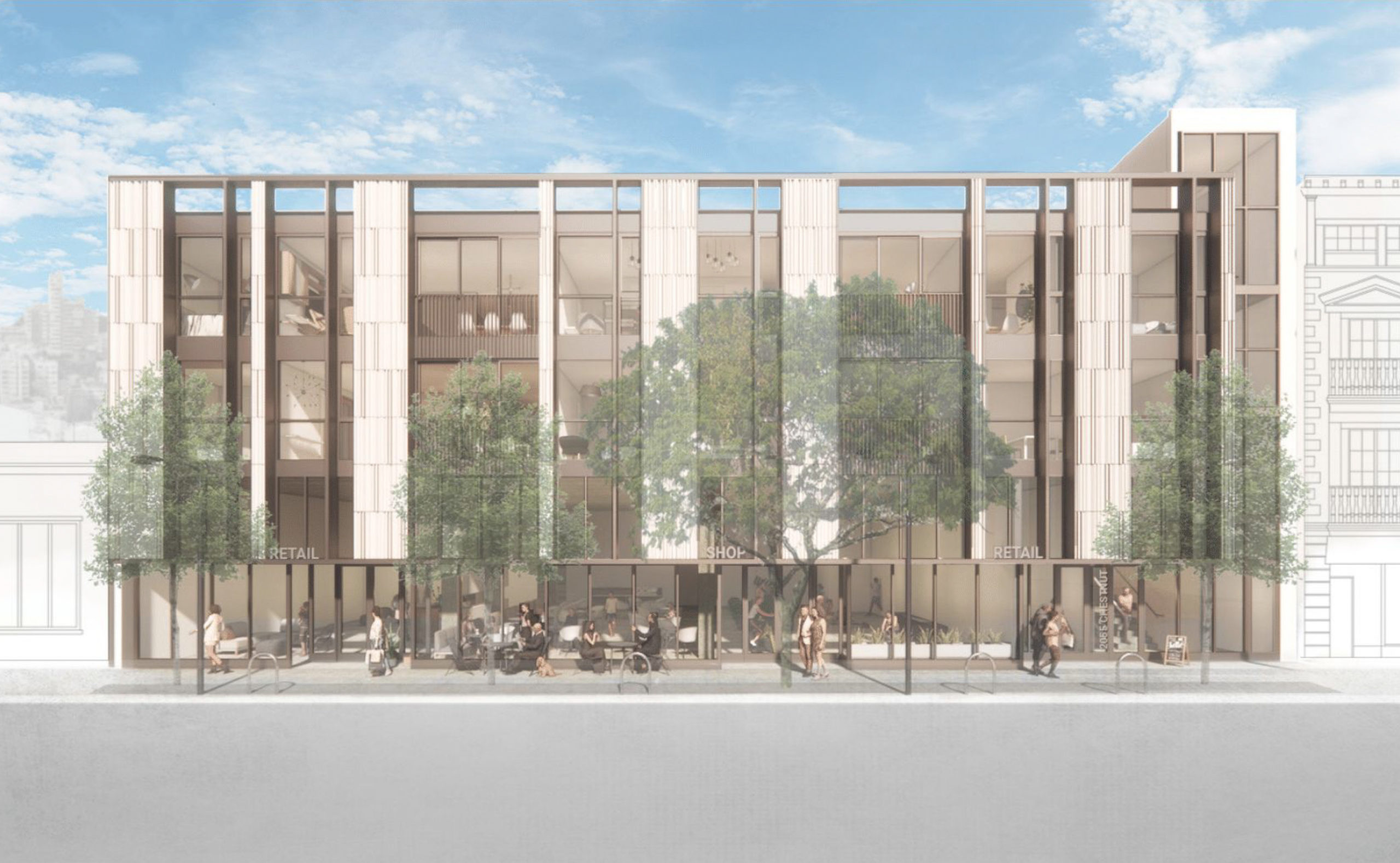2055 Chestnut Street facade elevation, rendering by Jensen Architects