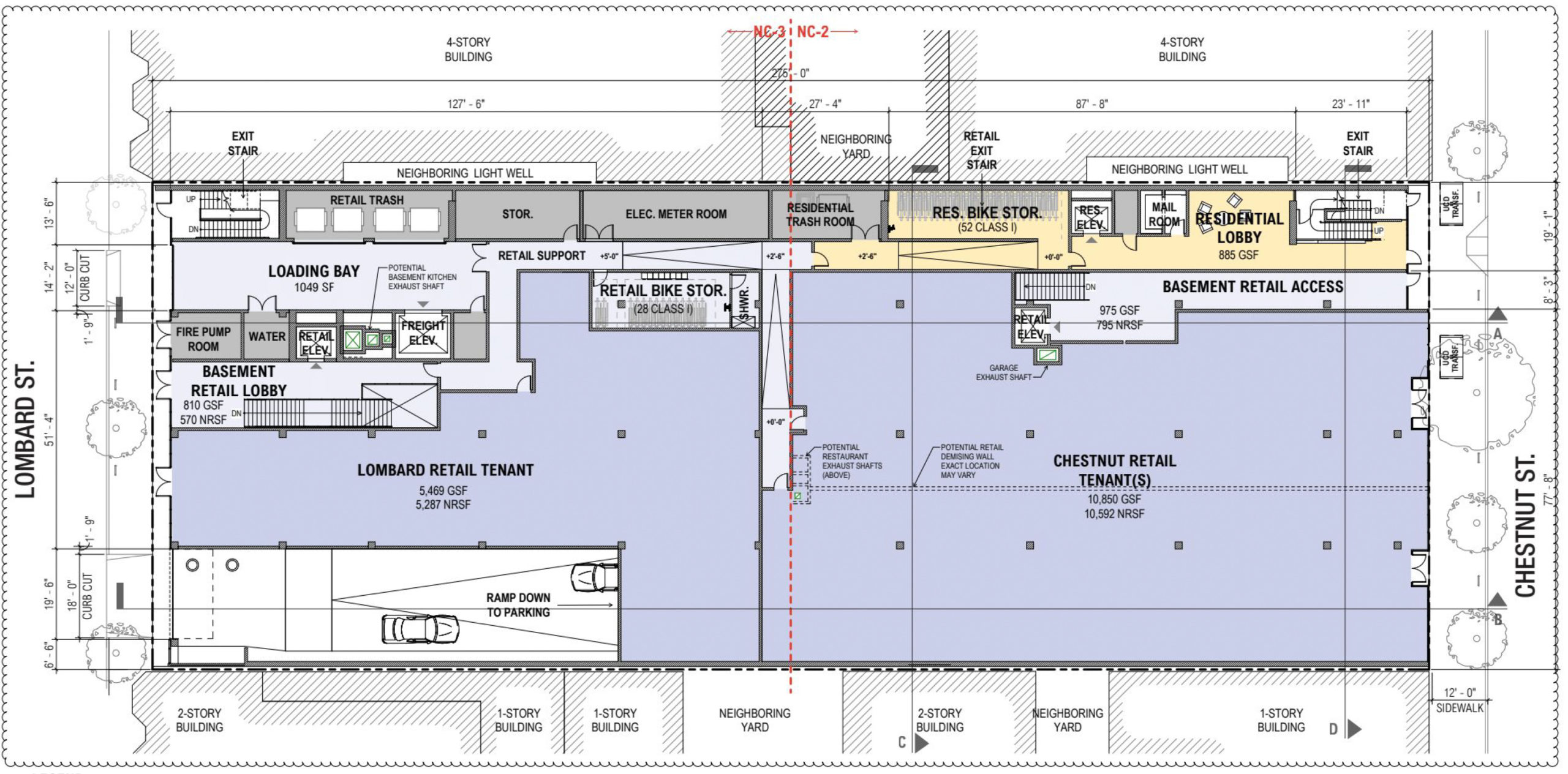 2055 Chestnut Street ground-level floor plan, illustration by Jensen Architects