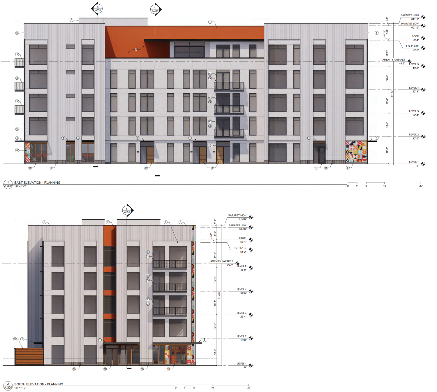 20th Place Project at 1925 F Street facade elevations, illustration by C2K Architecture