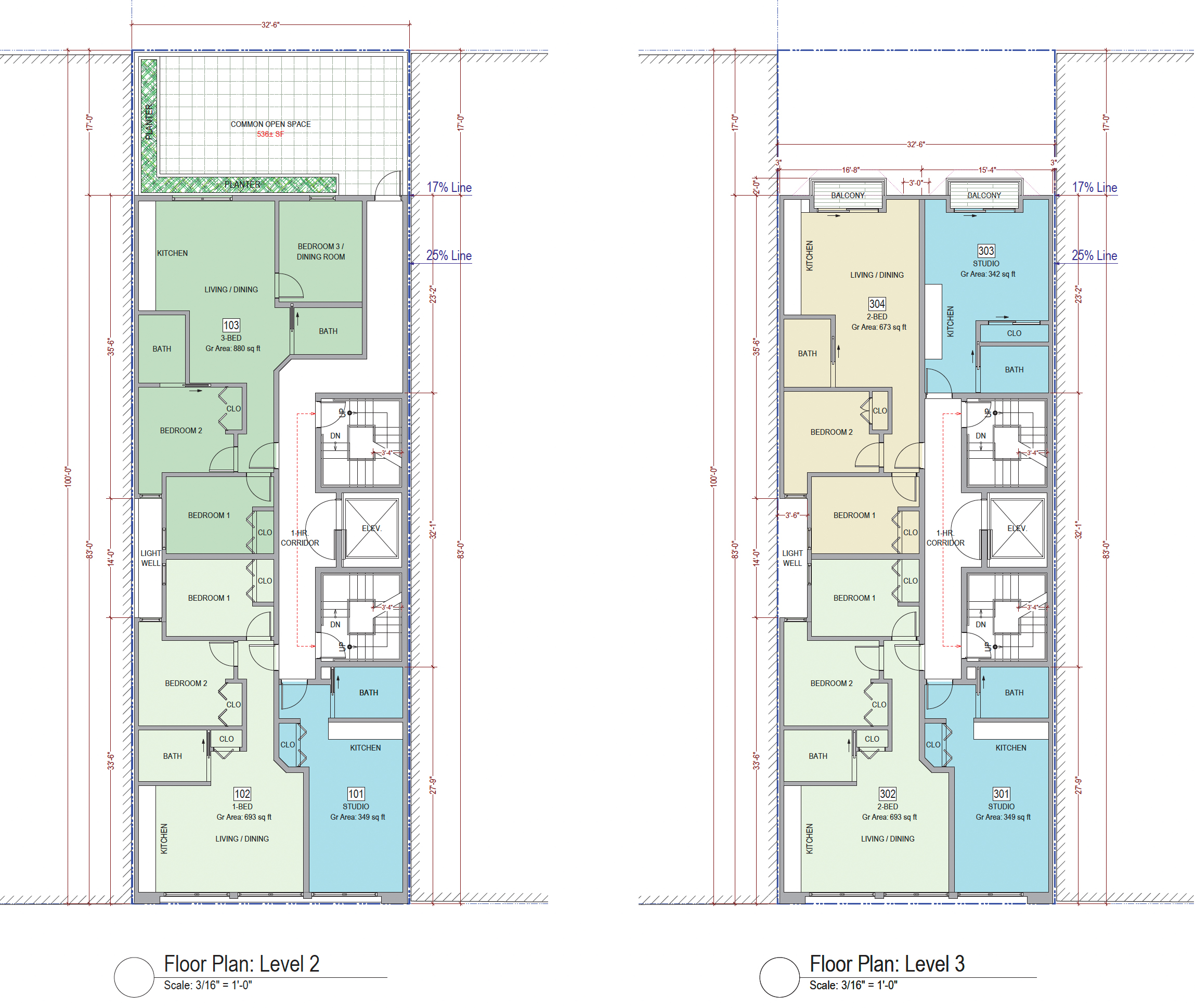 244 9th Street floor plans of levels two and three, rendering by SIA Consulting