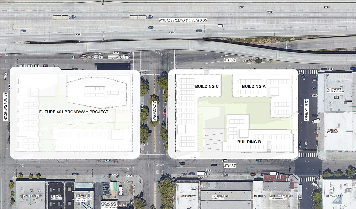 401 and 430 Broadway site map, image by David Baker Architects