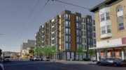 4550 Mission Street by the intersection with Mission and Harrington Street, rendering by Schaub Li Architects